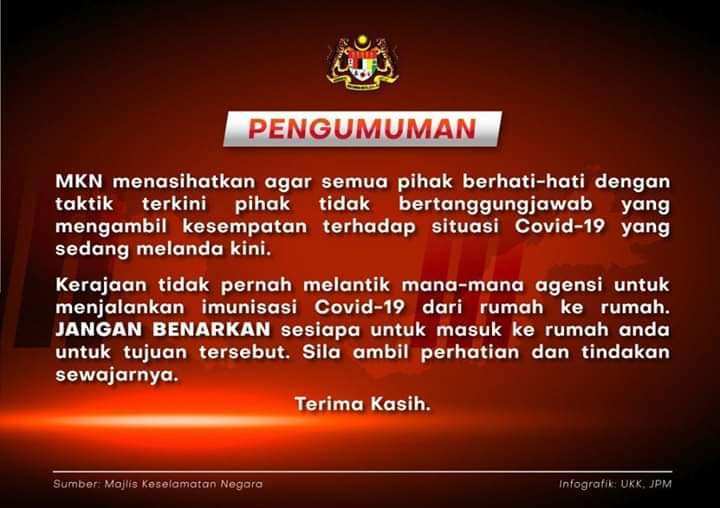 Jangan Benarkan Sesiapa Masuk Rumah Untuk Imunisasi Covid-19 – MKN